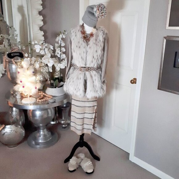 NWT Buffalo David Bitton knit stripe midi skirt with slit, S - Picture 3 of 8